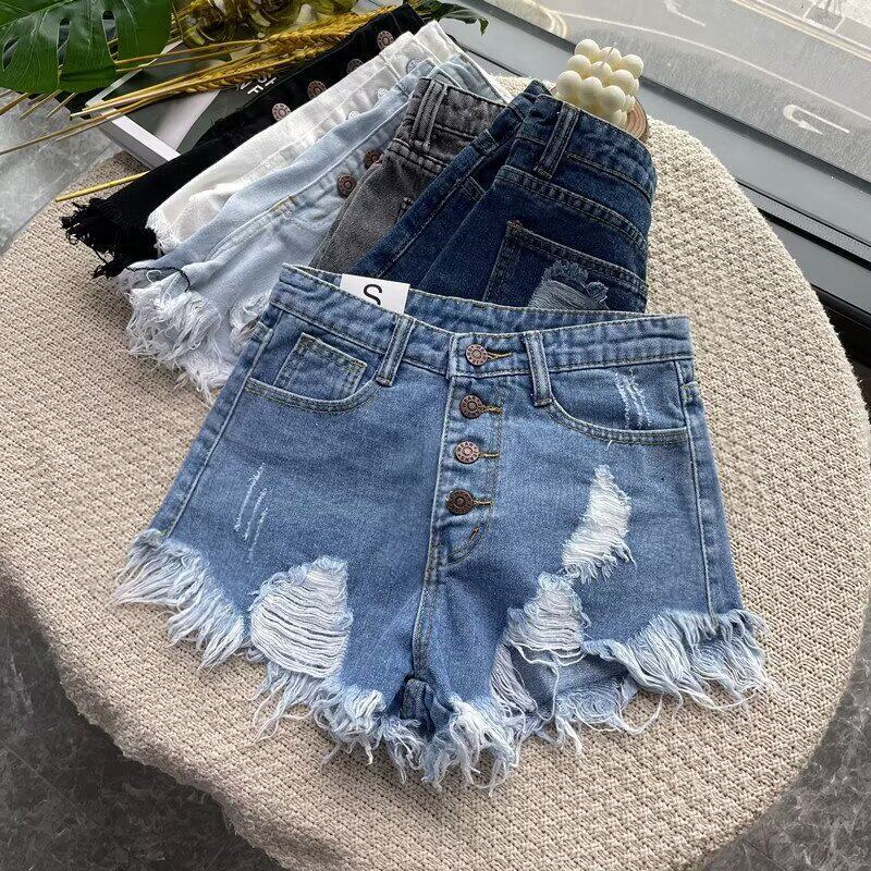 quần đùi jean nữ quần short jean nữ Quần short denim nữ cạp cao cỡ to cho người béo