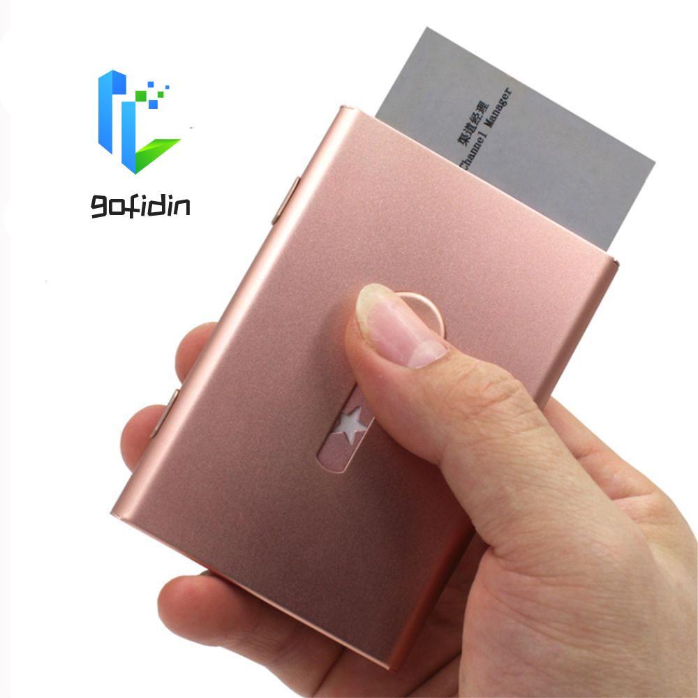 GOFIDIN Thumb Slide Out Business Name Card Holder Light Metal Scrub Hand Push Star Wallet Box ID Car