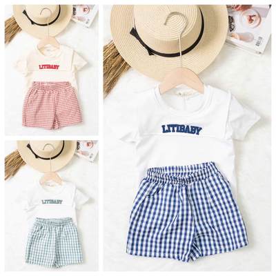 Bộ cộc tay Thêu chữ LITIBABY, cotton trẻ em B002 size 1 đến 7 tuổi