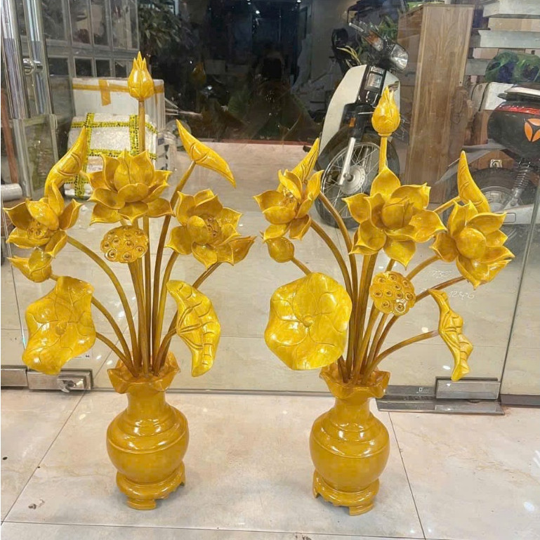 Bình Hoa Sen Gỗ Mít 87cm Cao Cấp – Bình Hoa Bàn Thờ Phật, Bàn Thờ Gia Tiên, Đồ Thờ Phong Thủy..