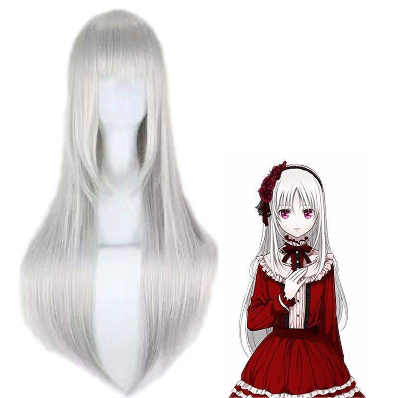 K Kushina Anna Bạc Trắng 70CM Ping Bangs Tóc Dài cosplay Anime Tóc Giả