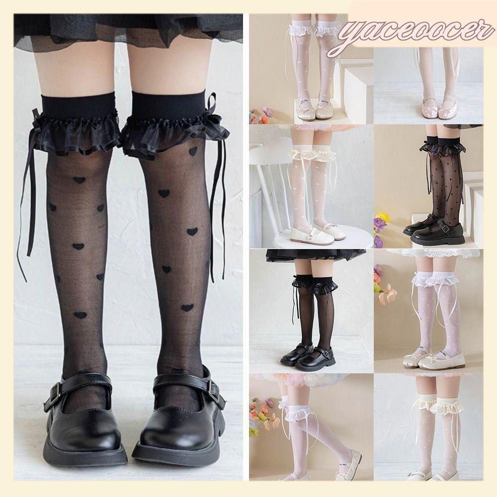 YACEOOCER Gothic Tất, Vớ nơ ren, Tất bắp chân ren, Tất nơ ren Nylon