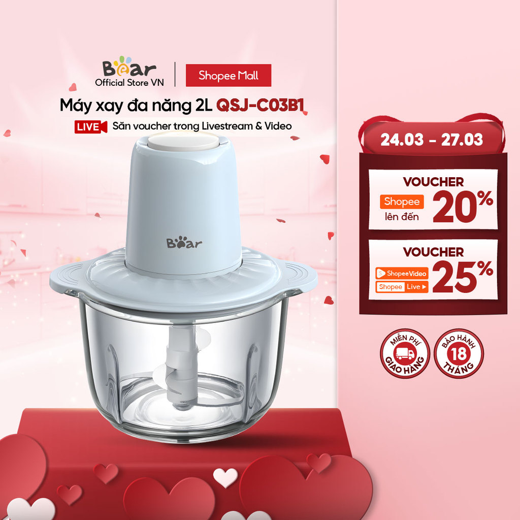 Máy xay thực phẩm đa năng 2L Bear QSJ-C03B1 - Hàng chính hãng