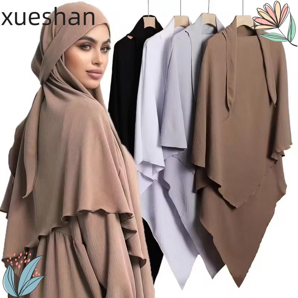 XUESHAN Muslim Head Covering, Tie Closure Hijab dài, Màu trơn thoáng khí để mặc khăn trùm đầu cầu ng