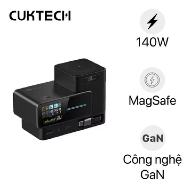 Trạm sạc Cuktech 15 6 in 1 màn hình Ultra GaN 140W TA1406U