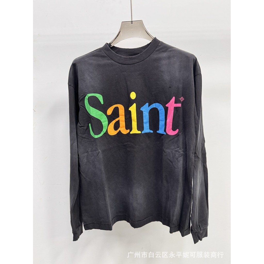 R5F3  SAINT Michael LS TEE Colorful letters in Japanese retro style T Long Sleeve Shirt vintage Top