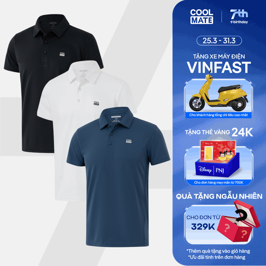 [VOUCHER LIVE 19%]Combo 03 Áo Polo thể thao nam ProMax S1 Logo thoáng khí Coolmate
