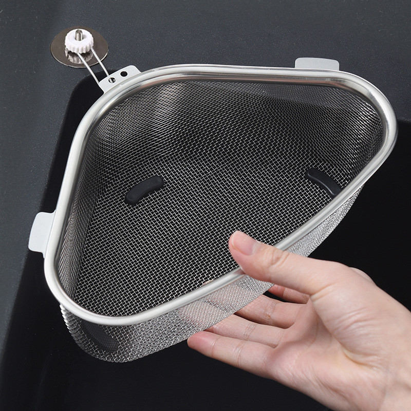 Popular~Stainless steel kitchen filter net triangular drain basket for washing dishes, sink, vegetab