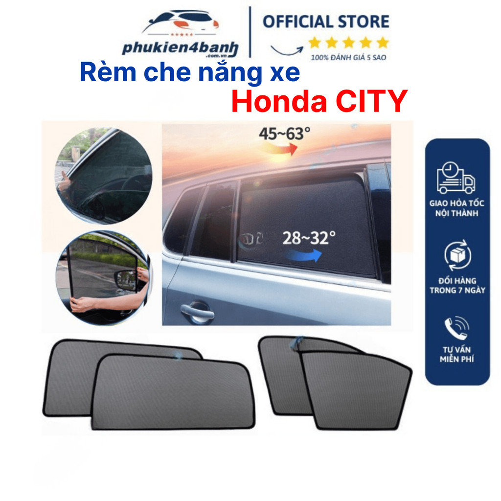 Rèm che nắng xe Honda City, City RS 2010- 2021, 2022, 2023, 2024, 2025 có nam châm hút cao cấp
