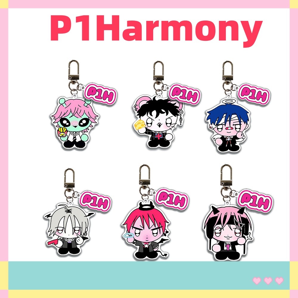 2pcs/Set P1Harmony Keychain Seoul Concert Cartoon Cute Acrylic Printing Pendant Bag Accessories KEEH