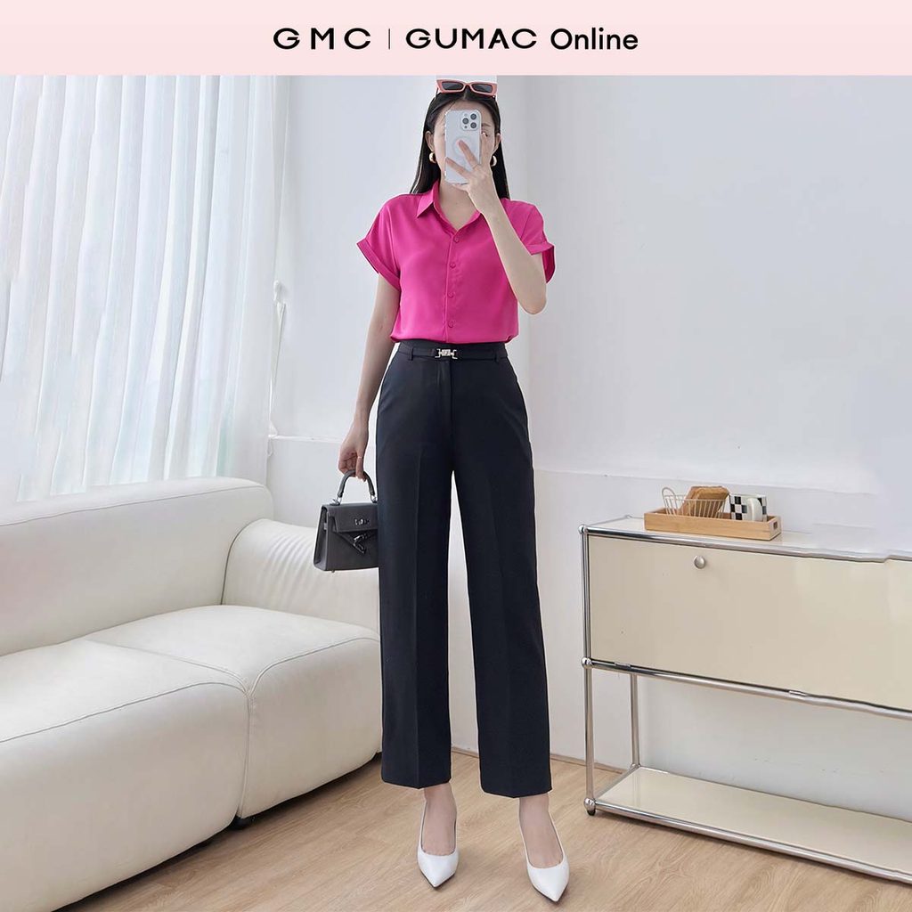 Quần tây nữ ống đứng phối dây thắt lưng eo vải xược ý mềm nhẹ thoáng mát thời trang GUMAC QF06047