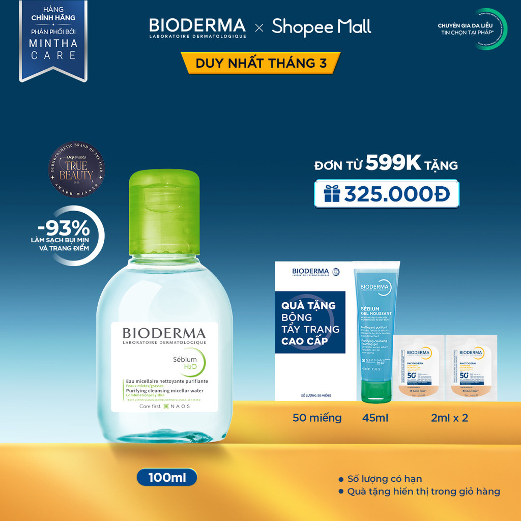 Dung dịch làm sạch và tẩy trang công nghệ Micellar Bioderma Sebium H2O - 100ml