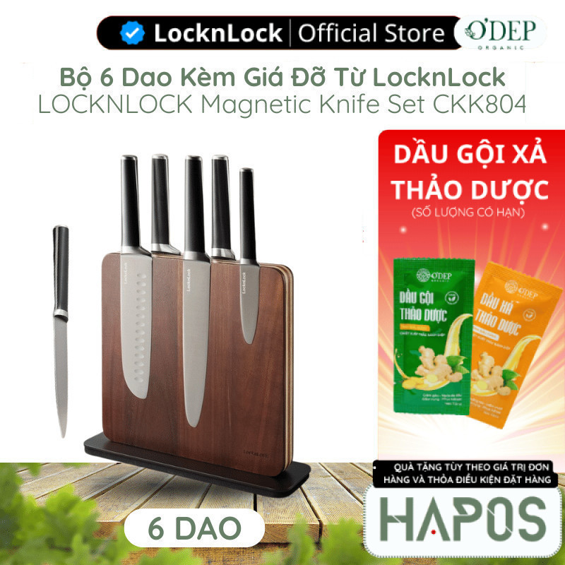 Bộ 6 dao kèm giá đỡ từ LocknLock Magnetic Knife Set CKK804 bằng thép không gỉ - HAPOS LBE