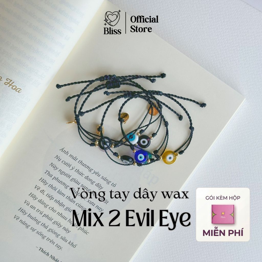 [VÒNG TAY] Evil Eye thủy tinh dây wax mix 2 màu [DÂY ĐEN] Bliss Accessories - Phụ Kiện handmade