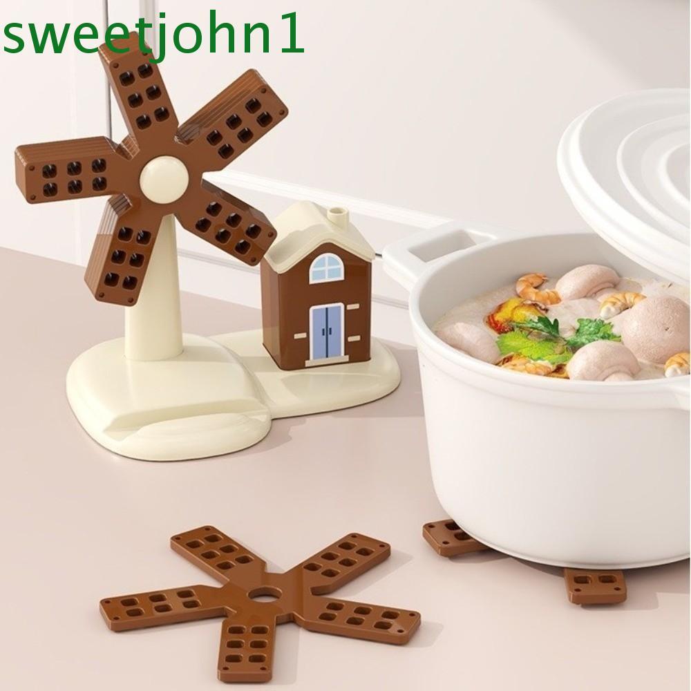 Tấm cách nhiệt cối xay gió SWEETJOHN, Tấm bavet chịu nhiệt 3 TRONG 1, Di động có hộp tăm Tấm lót cốc
