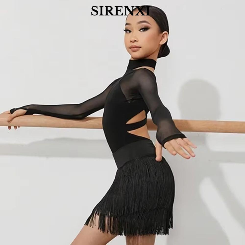 SIRENXI Trẻ Em Latin Dance Body, Áo liền quần dài tay Cha Cha Dance Jumpsuit, Thời trang chuyên nghi