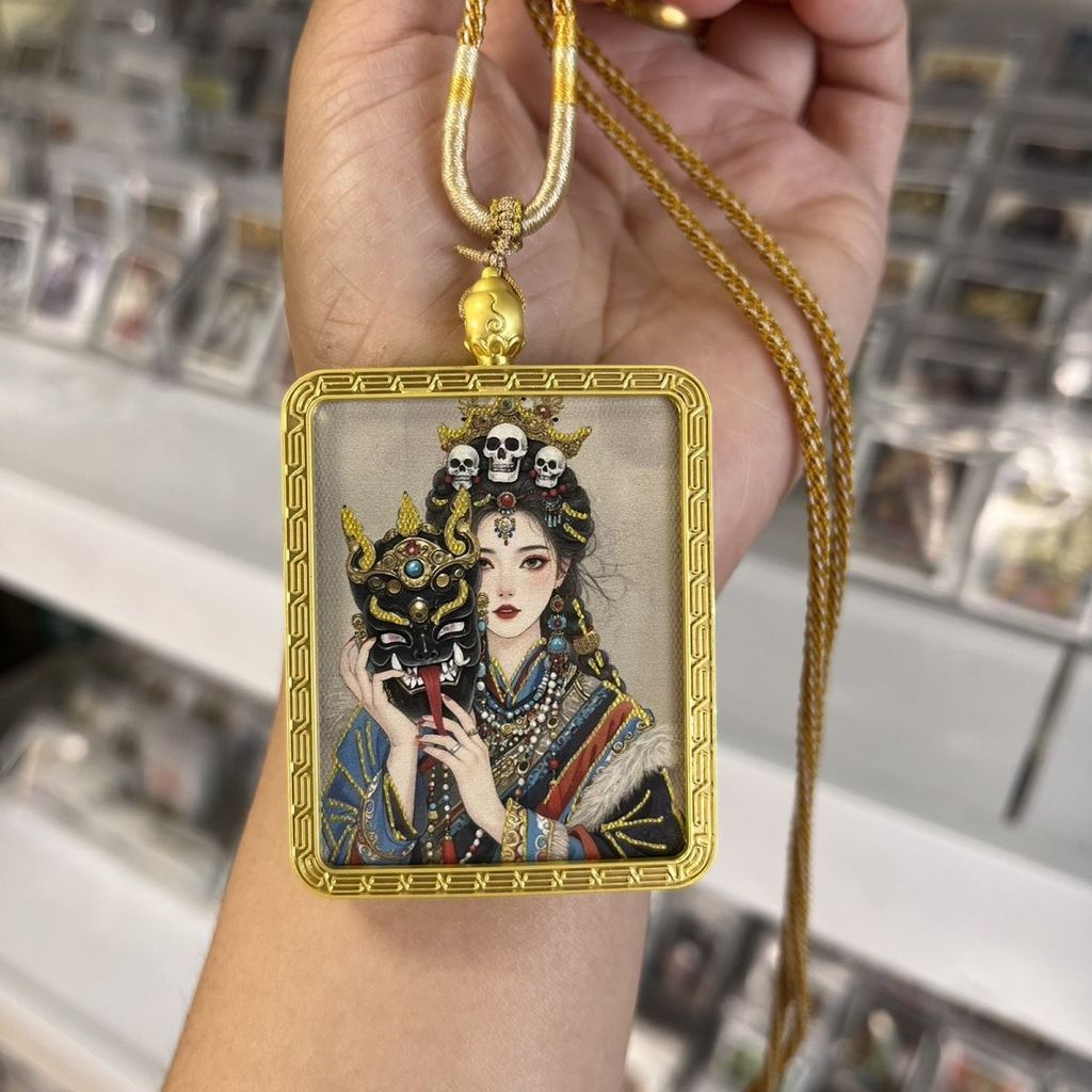 Erlang Shen - Bức vẽ tay hai mặt thangka chữ vàng, trang phục dân tộc thời thượng mang phước lành