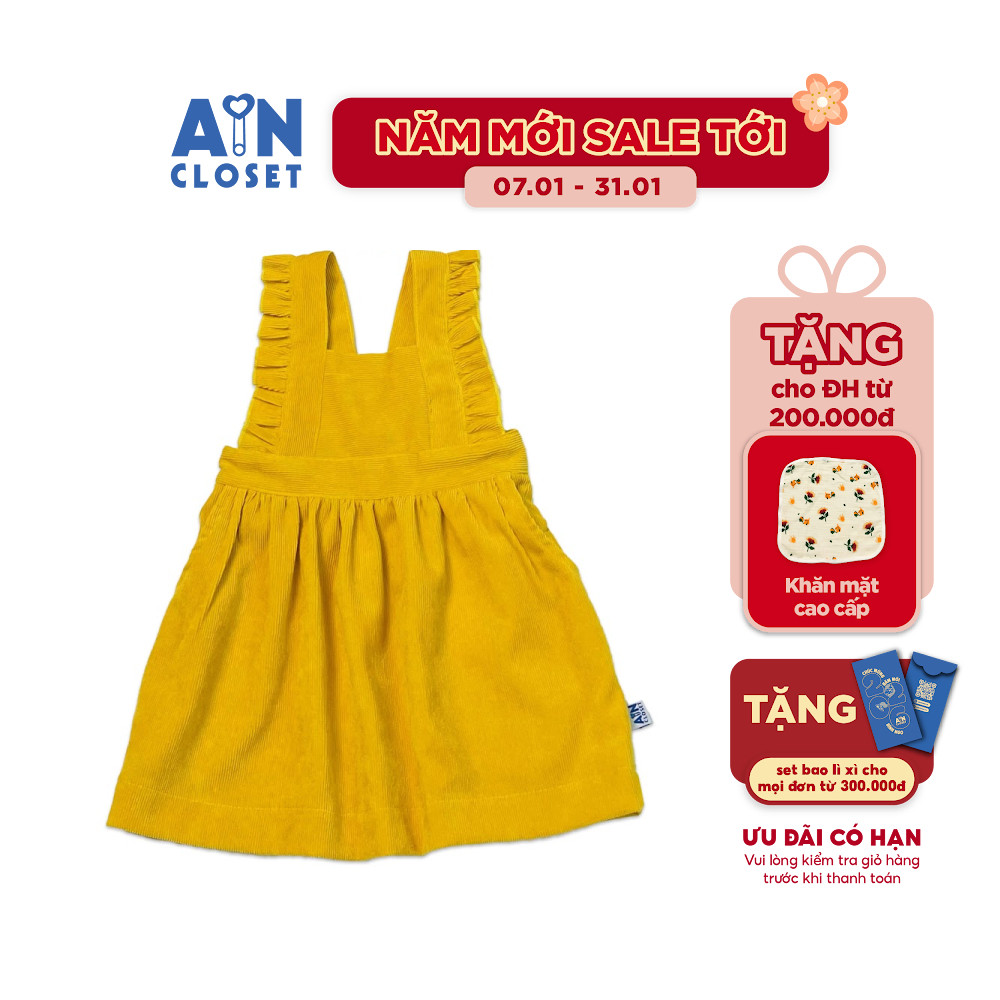 Váy yếm bé gài Vàng trơn nhung tăm - AICDBGSQATHN - AIN Closet
