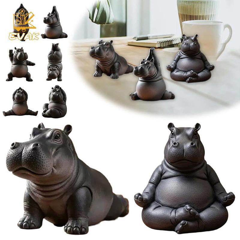 Alittlesetrtu Yoga Master Hippo Tượng Thủ Công Nhựa Hippopotamus Hình Hippo Hình Tượng Yoga Tượng VN