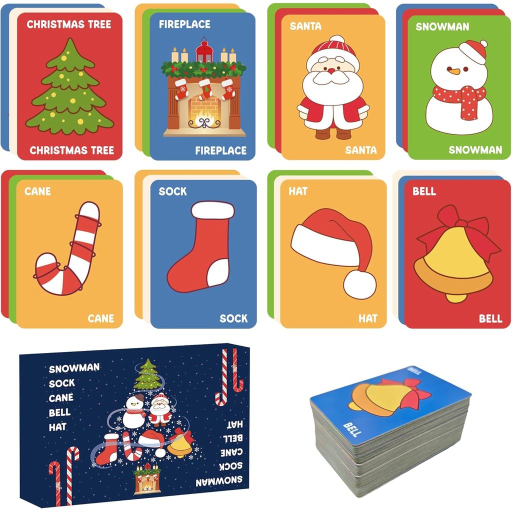 OHOME Stocking Stuffers - Trò chơi bài Giáng sinh Người tuyết Tất mía Mũ chuông cho gia đình Trẻ em 