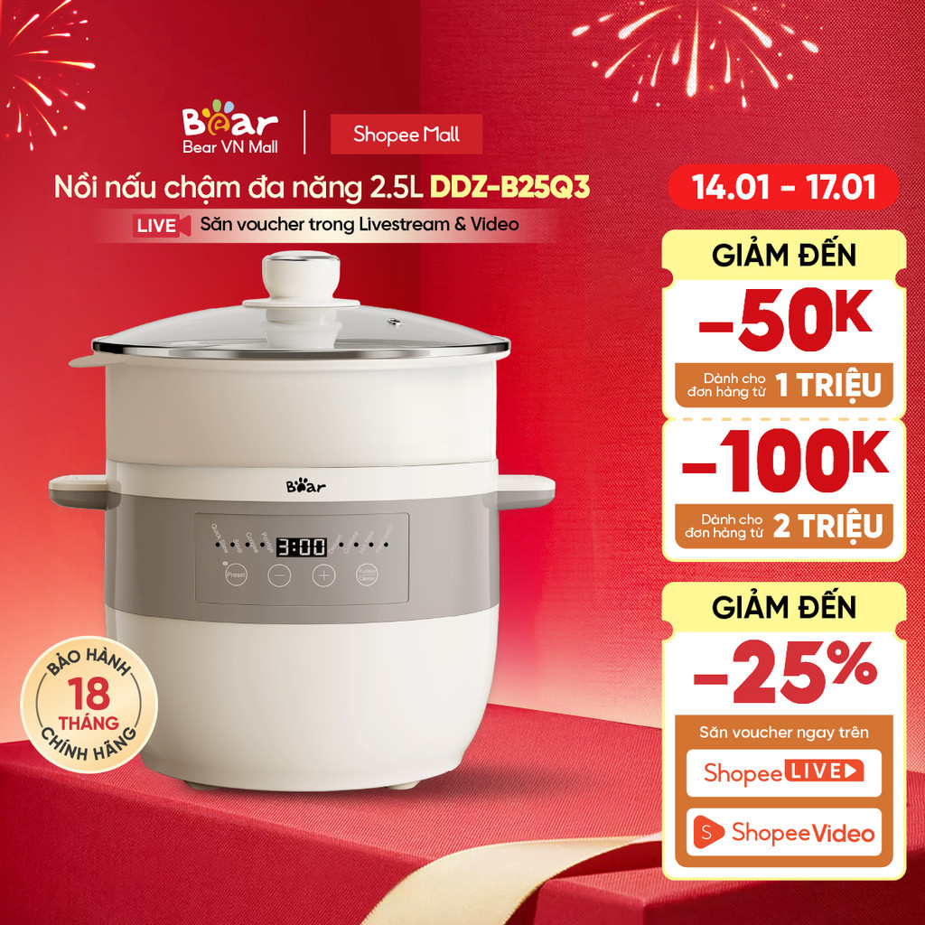 Nồi nấu chậm đa năng 2.5L Bear DDZ-B25Q3 - Hàng Chính Hãng
