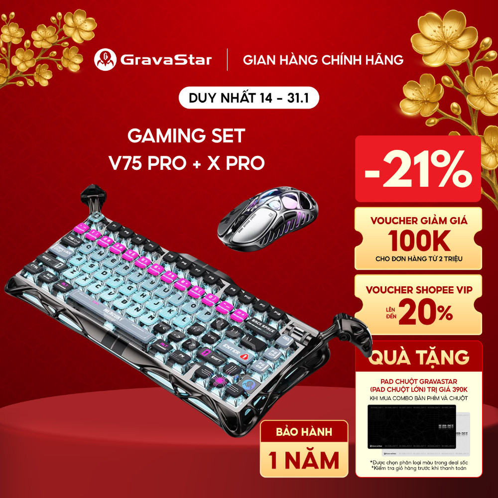Combo Bàn Phím HE Mercury V75 Pro Gravastar và Chuột Gaming X Pro 8K Gravastar - Hàng chính hãng