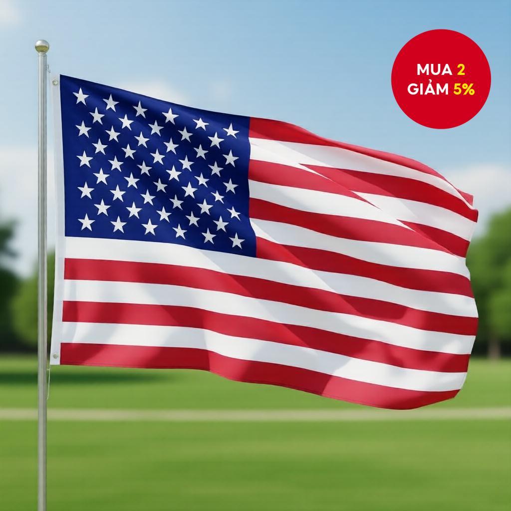 Cờ Mỹ kích thước 3x5 feet và 2x3 feet phiên bản Mỹ.