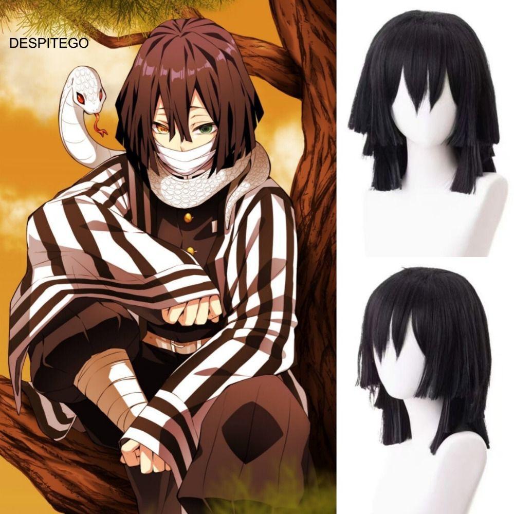 Tóc giả cosplay Iguro Obanai - Kimetsu no Yaiba, chịu nhiệt, màu đen thẳng ngắn