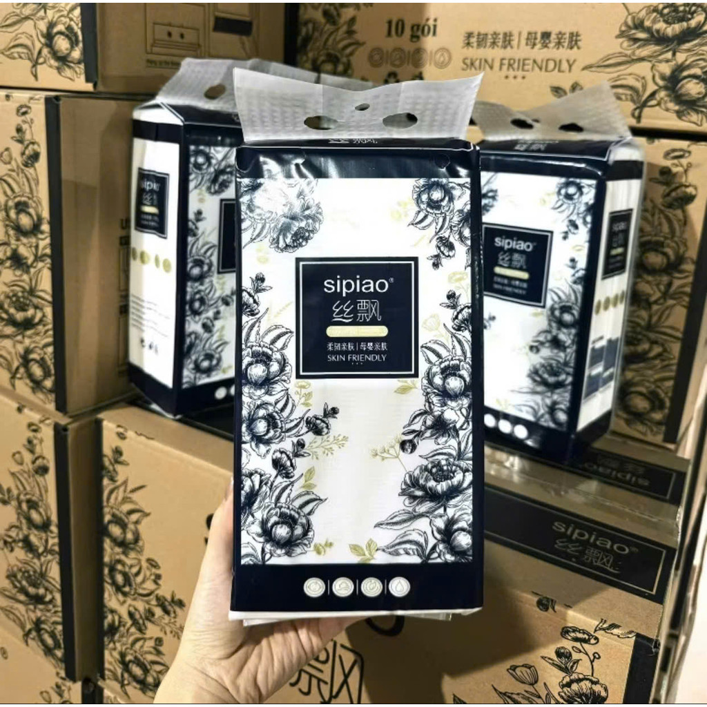 Thùng 10 Bịch Giấy Rút Treo Tường SIPIAO Black 1300 Tờ - 4 Lớp Cao Cấp , Khăn Giấy Ăn Rút AILEE