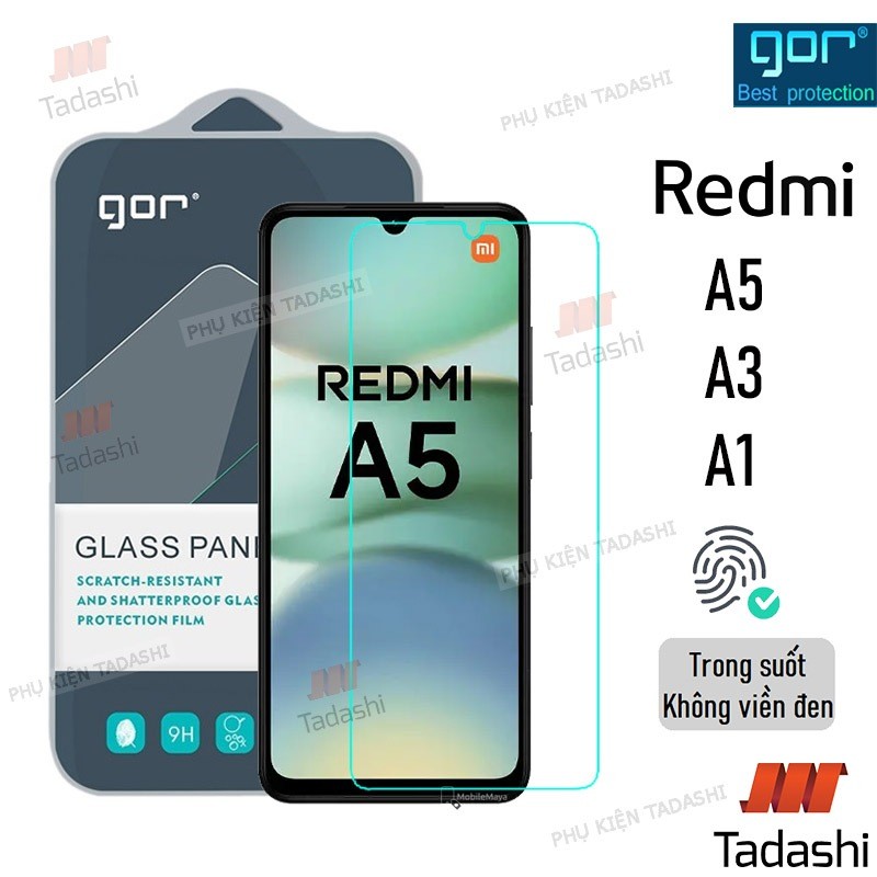 Kính Cường Lực Gor Redmi A5, Redmi A13, Redmi A1 Trong Suốt Không Viền Đen 9H/ Vát 2.5D - Hãng Gor