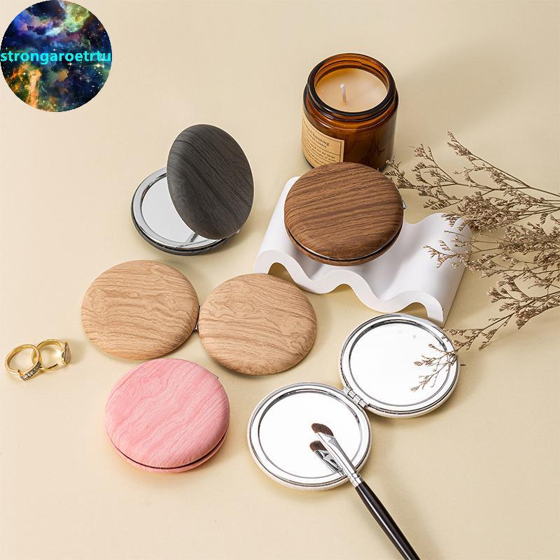 Strongaroetrtu Vintage Gương Trang Điểm Hạt Gỗ Gấp Gương Tròn Du Lịch Gương Trang Điểm Di Động Nhà T