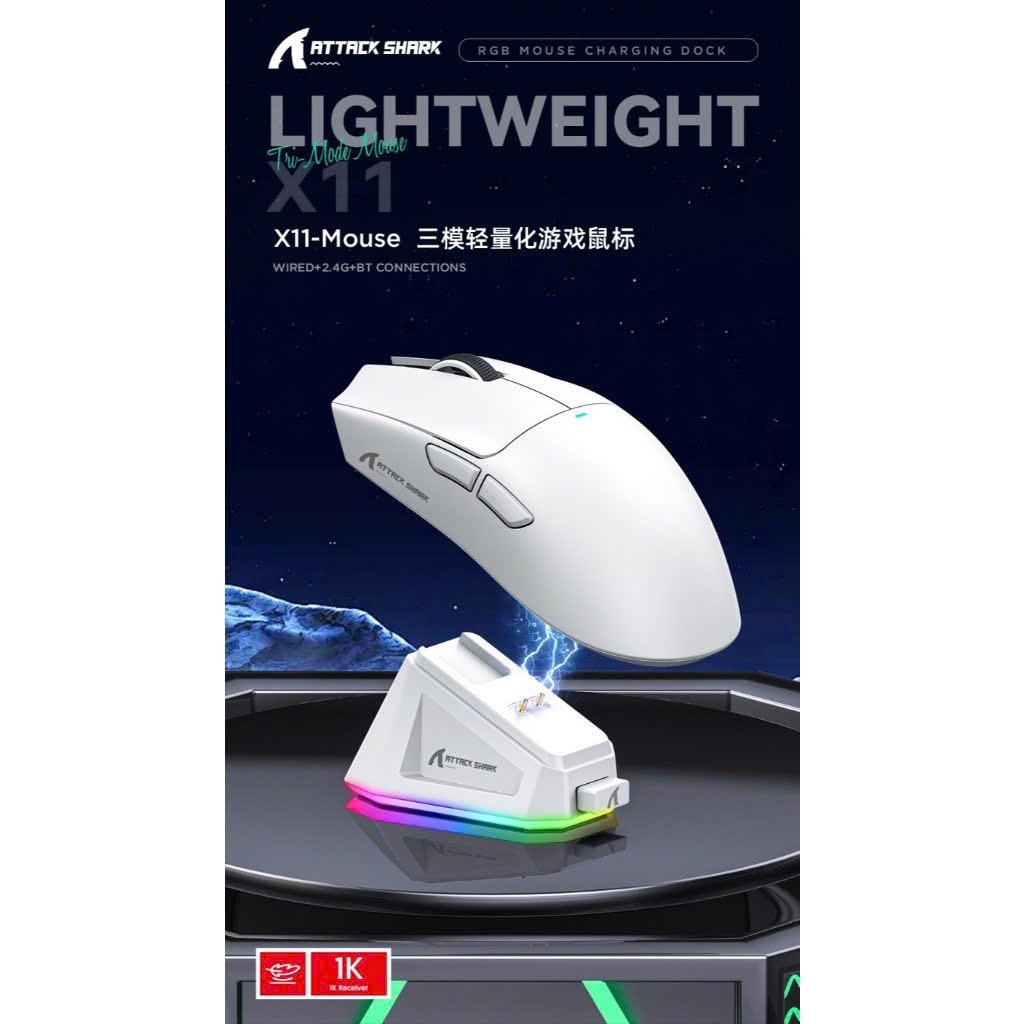Chuột Gaming Không Dây Attack Shark X11 dock sạc / Attack Shark R1 / 3 chế độ kết nối / tặng kèm griptape | BigBuy360 - bigbuy360.vn