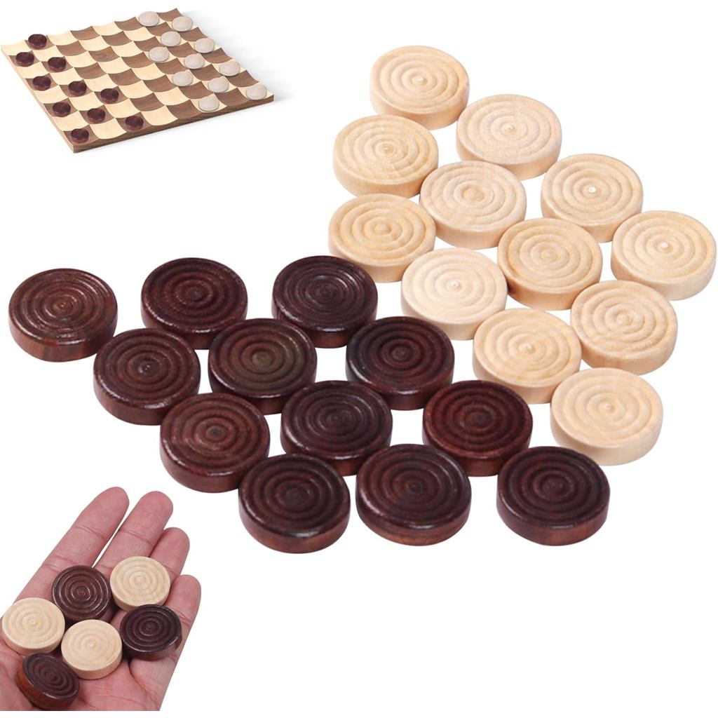 Checkers Pieces, Checkers Pieces 24 Chiếc Gỗ Mịn Xoắn Ốc Khắc Họa Tiết Họa Tiết Giáo Dục Tròn Sơn Ba