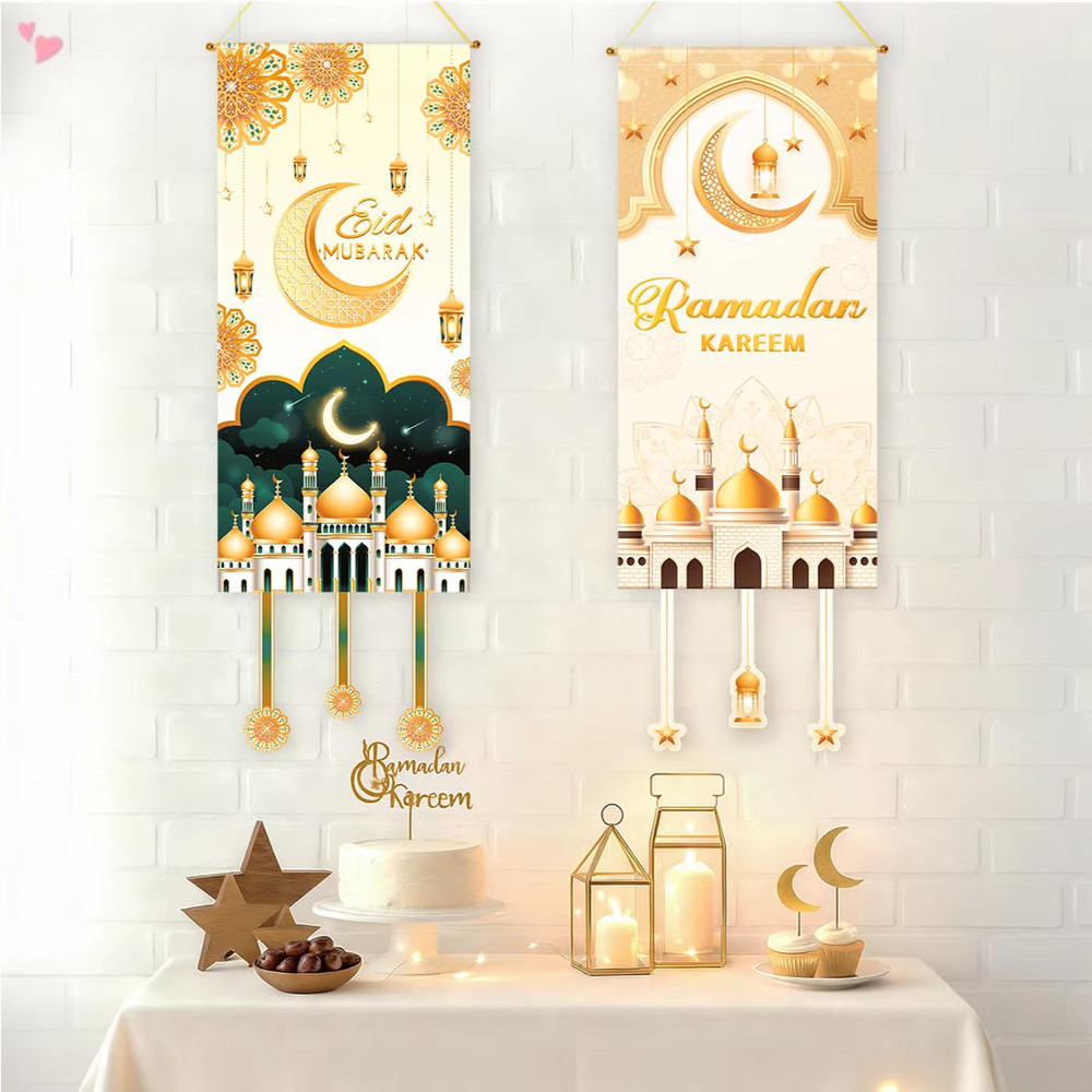 Dấu hiệu cửa treo Ramadan Mubarak với 15.28 "X 39.96", Cờ vải treo kiểu Eid Hetero Hồi giáo cho lễ h