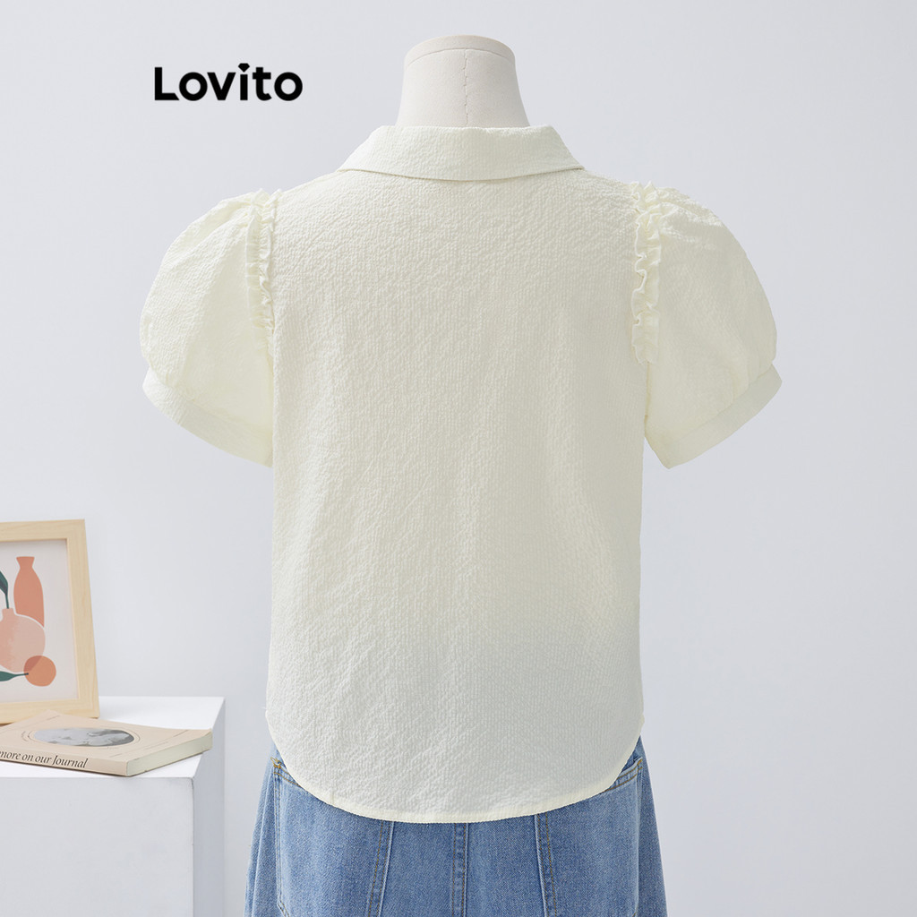 (Trendy) Lovito Áo kiểu giản dị Nút trơn Lettuce Trim Áo dành cho nữ L68ED018 (Nhiều màu)