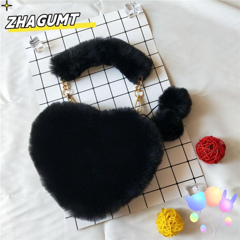 Túi xách lông thú giả ZHAGUMT, Túi xách sang trọng hình trái tim lông tơ, Ví đựng ly hợp hàng ngày lông thú giả thông thường dành cho nữ