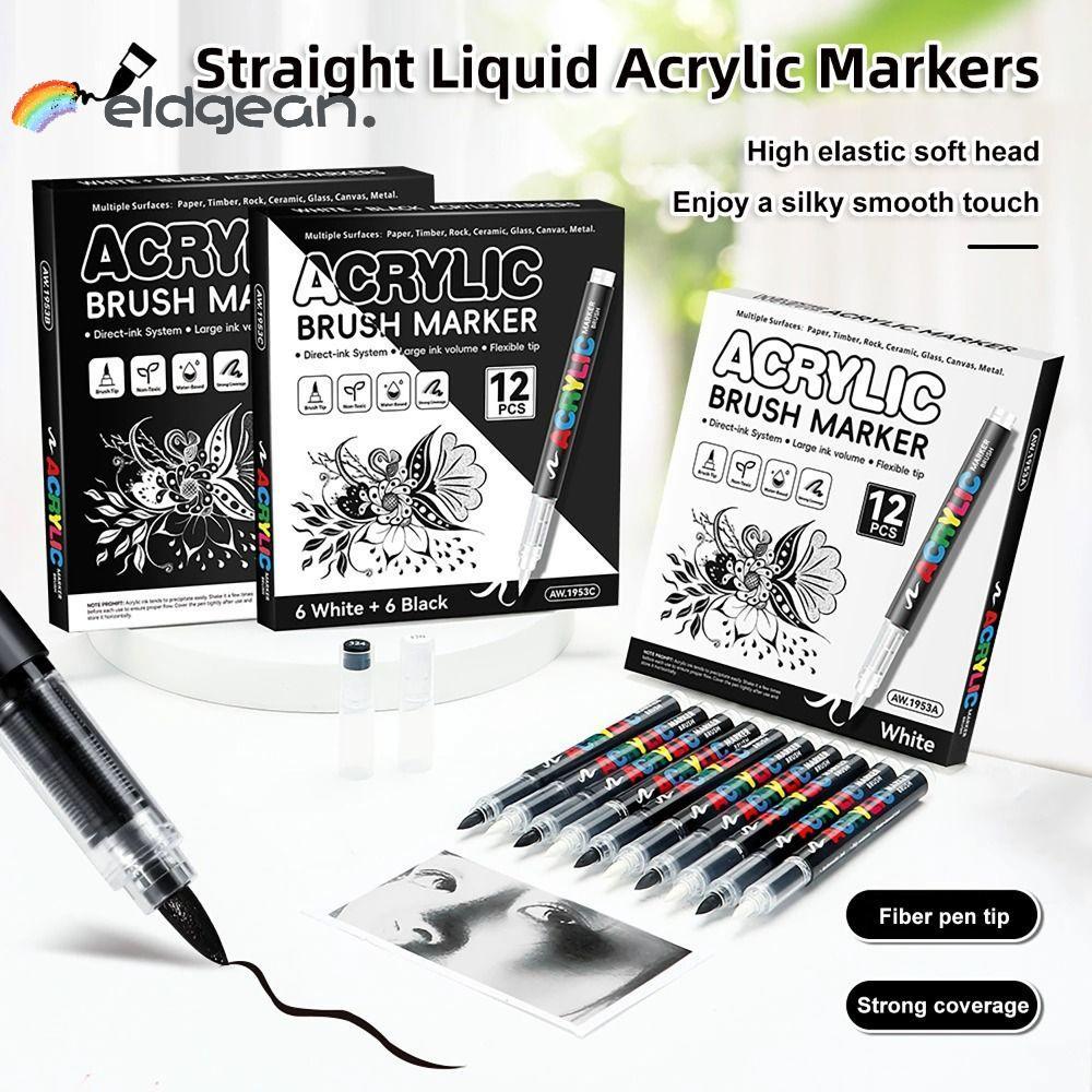 ELDGEAN 12 Cái / hộp Bút Đánh Dấu Acrylic, Đầu Mềm Nhanh Khô Cao Cấp Đánh Dấu Nổi Bật, Chống Thấm Nư