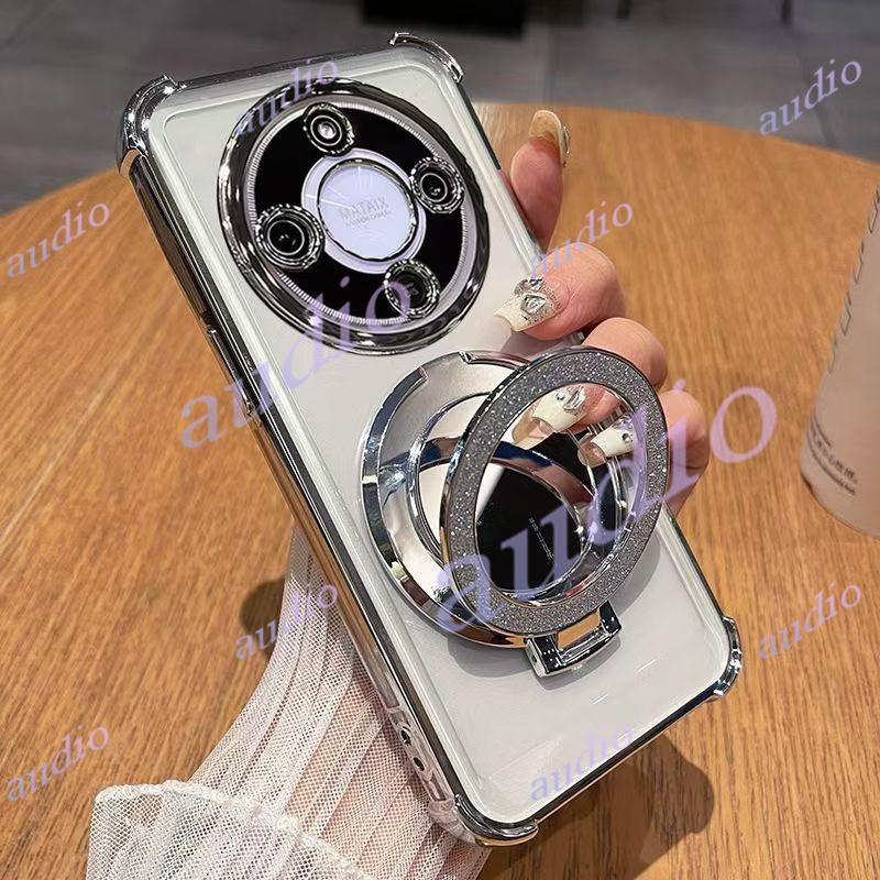 Ốp điện thoại trong suốt mạ bốn góc Honor X9d 5G có giá đỡ lấp lánh cho HONOR X9d X9D HonorX9d 5G Ốp