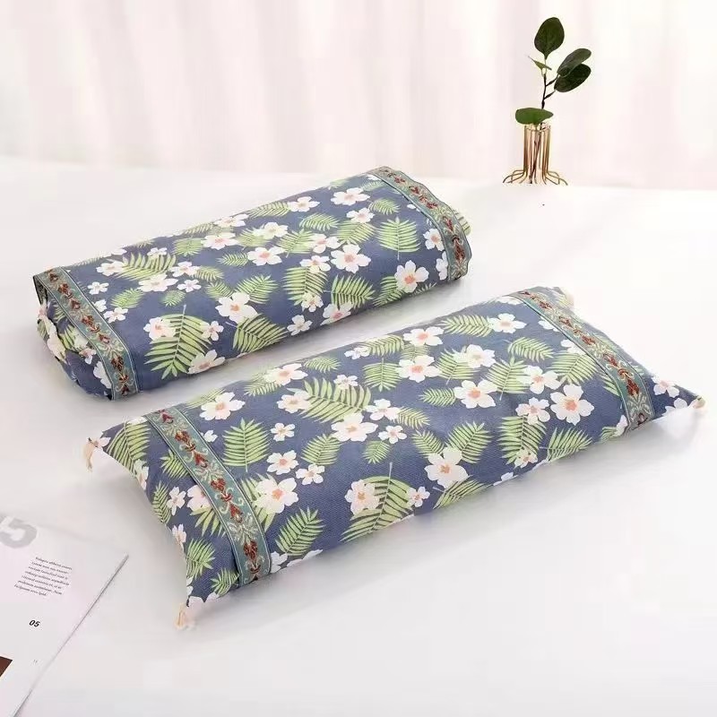 Hoa Cỏ Gối Cypress Seed Shell Side Cypress Shell Palace Gối Hình Chữ Nhật Bảo Vệ Cổ Tử Cung Vải Thô 