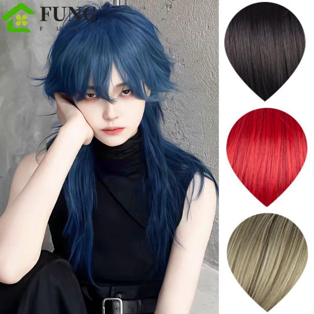 FUNG Wigs Heat-Resistant Synthetic, Straight Blue Fine Hair - Perfect for Cosplay and Halloween