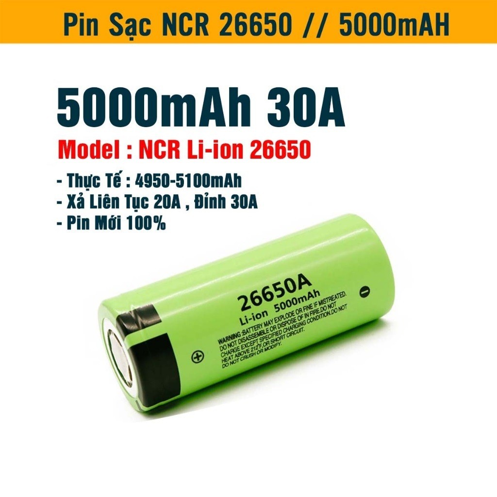 (Hàng xịn) Pin Cell 26650 Li-ion 5000mAh xả cao 30A.