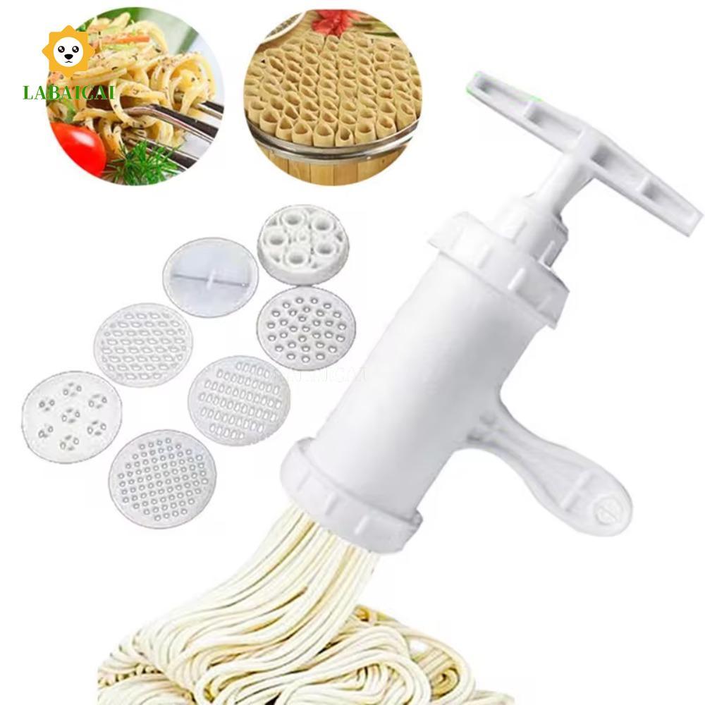 Máy ép mì LABAICAI, Máy làm mì ống bằng tay màu trắng, Nhựa thực tế với 7 khuôn in khác nhau Máy làm mì Nhà hàng