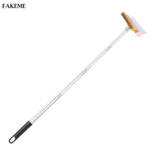 Bàn chải lò nướng Pizza tay cầm dài FAKEME với dụng cụ cạo kim loại và lông đồng để làm sạch thương mại nhiều bề mặt