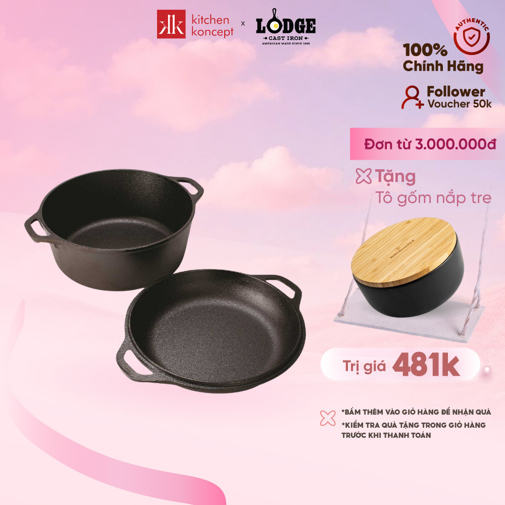 Bộ Nồi Chảo Gang Tròn Lodge - 26cm,4.73L