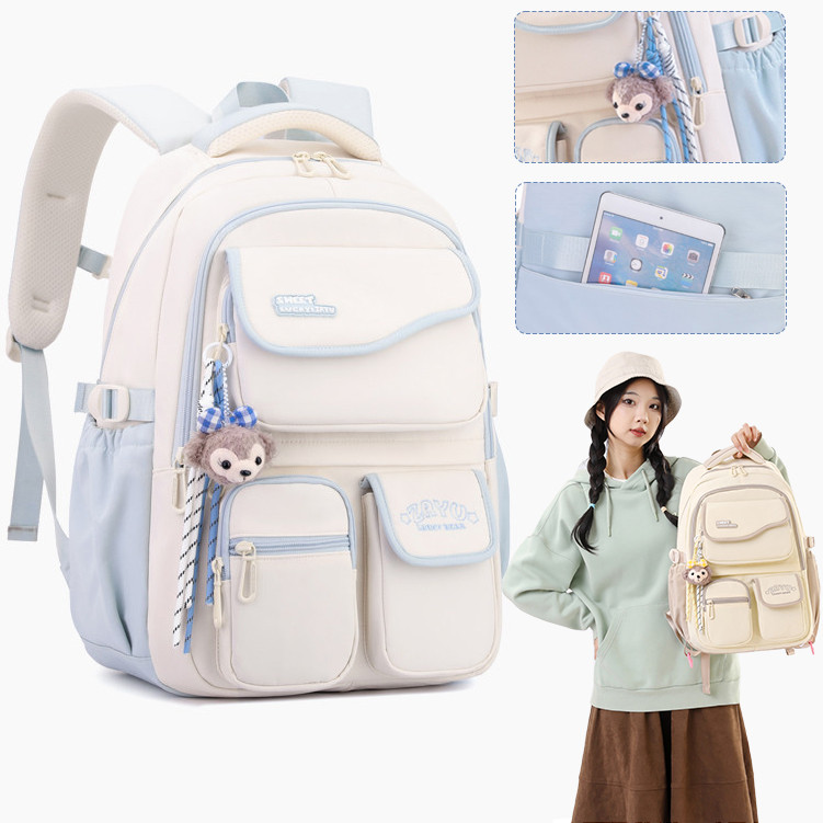 Balo nữ đi học cấp 2 3 sinh viên vải cao cấp chống nước thời trang size 46cm vừa laptop 9098