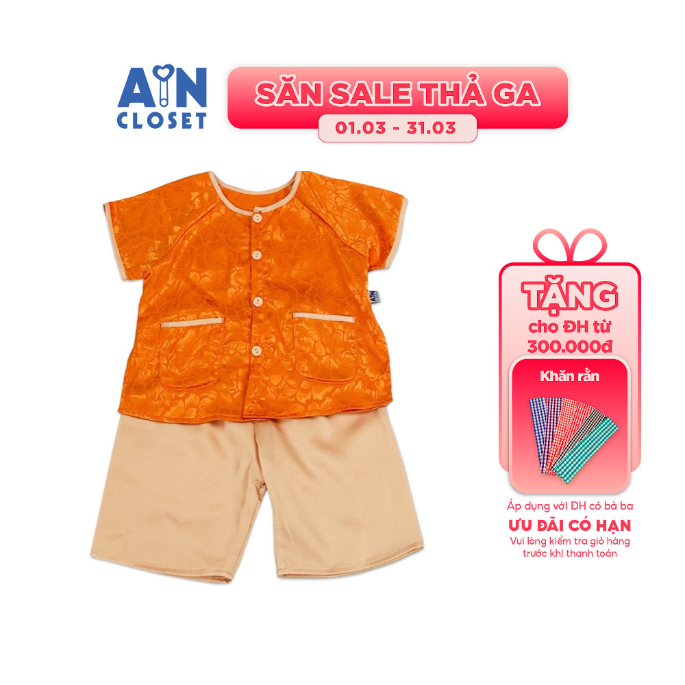 Bộ quần áo Bà ba Lửng bé gái họa tiết Hoa Cam Be gấm lụa - AICDBTKNVJ18 - AIN Closet