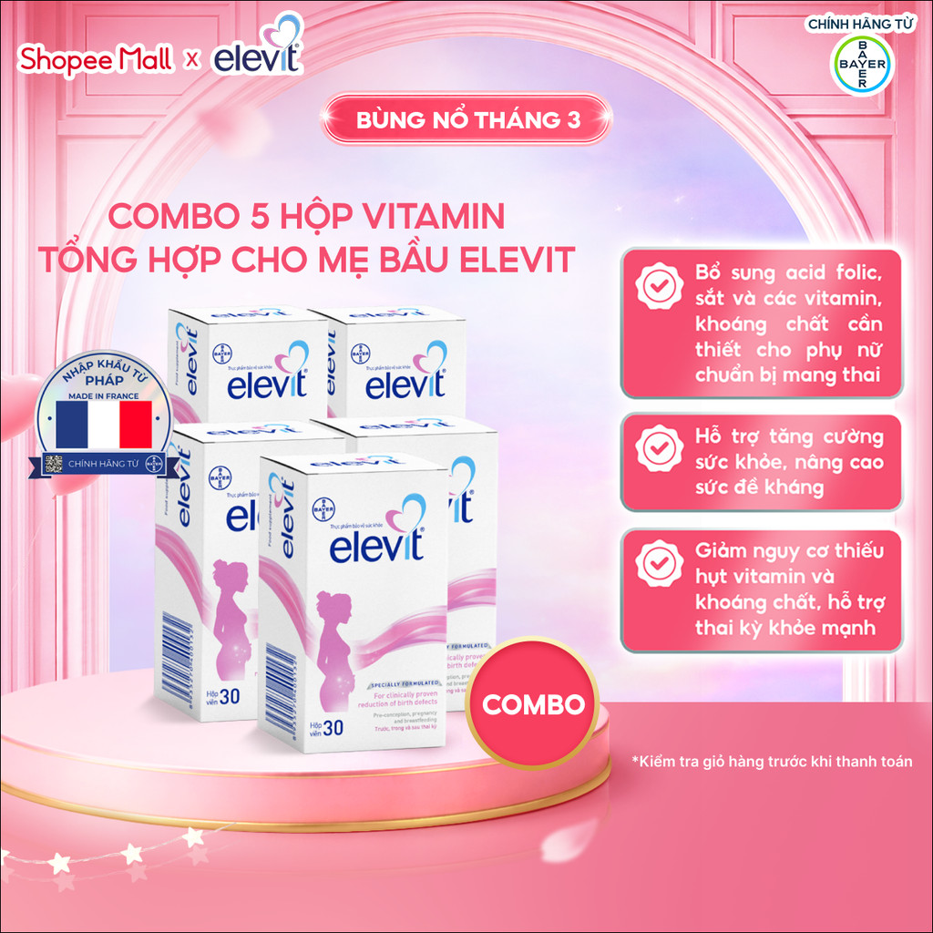 Bộ 5 Thực phẩm bảo vệ sức khỏe Elevit bổ sung Acid Folic, Sắt, Canxi, Các Vitamin và Các khoáng chất