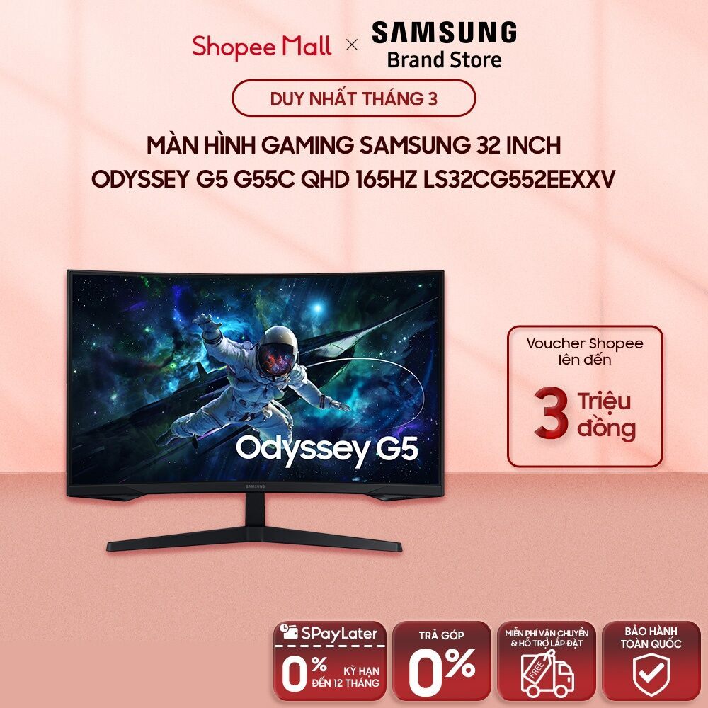 [FREE SHIP] Màn hình Gaming Samsung 32 inch Odyssey G5 G55C QHD 165Hz LS32CG552EEXXV
