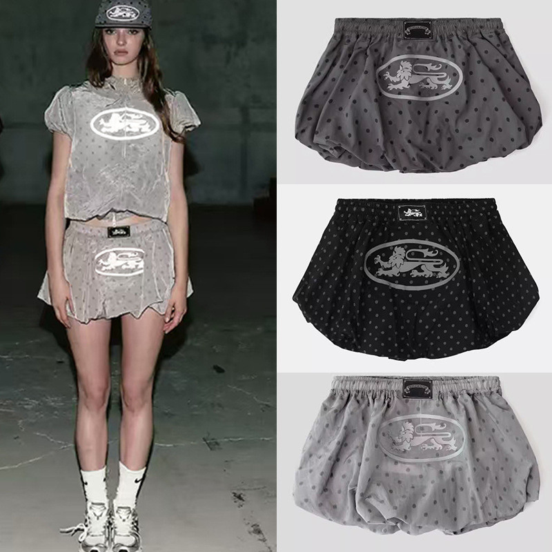 Badblood American retro hot girl polka dot mini skirt, nylon letter print, mini double-layer skirt, 