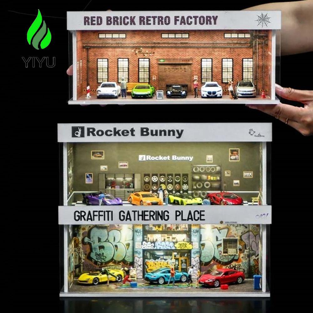YIYU Mô hình bãi đậu xe YIYU, Phiên bản chiếu sáng Mô hình cảnh nhà để xe tỷ lệ 1 / 64, Mô phỏng dàn
